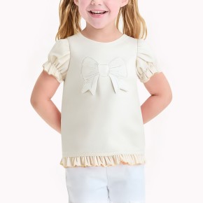 Girls Bow Puff Sleeve Short Sleeve