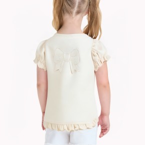 Girls Bow Puff Sleeve Short Sleeve