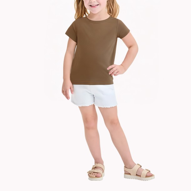Girls Solid Color Casual Short Sleeves