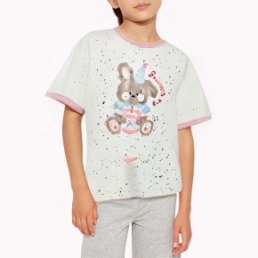 Children's Contrasting Cartoon Print Short Sleeves