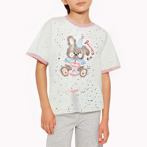 Children's Contrasting Cartoon Print Short Sleeves