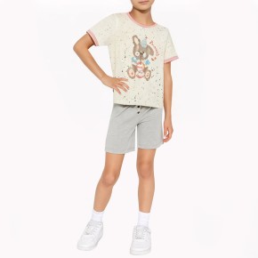 Children's Contrasting Cartoon Print Short Sleeves