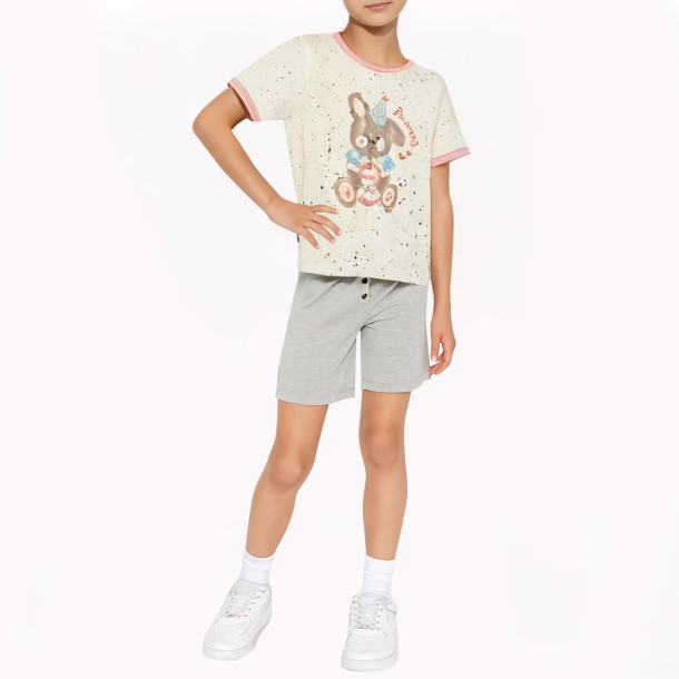 Children's Contrasting Cartoon Print Short Sleeves