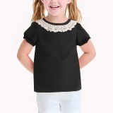 Contrast Color Lace Puff Sleeves For Girls