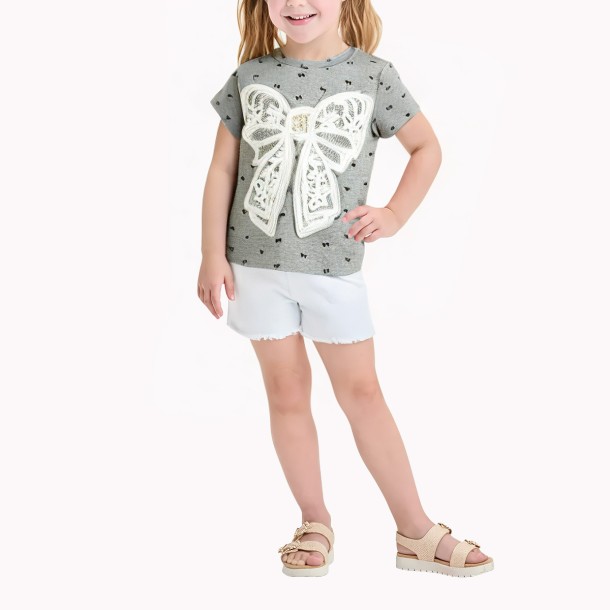 Bowknot Patch Short Sleeves