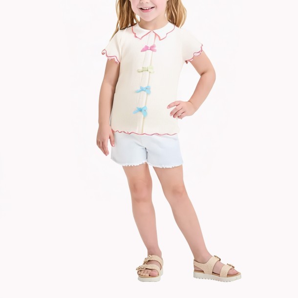 Colorful Bow Short Sleeves For Girls