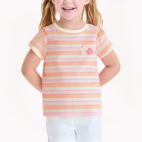 Girls' Contrasting Striped Short Sleeves