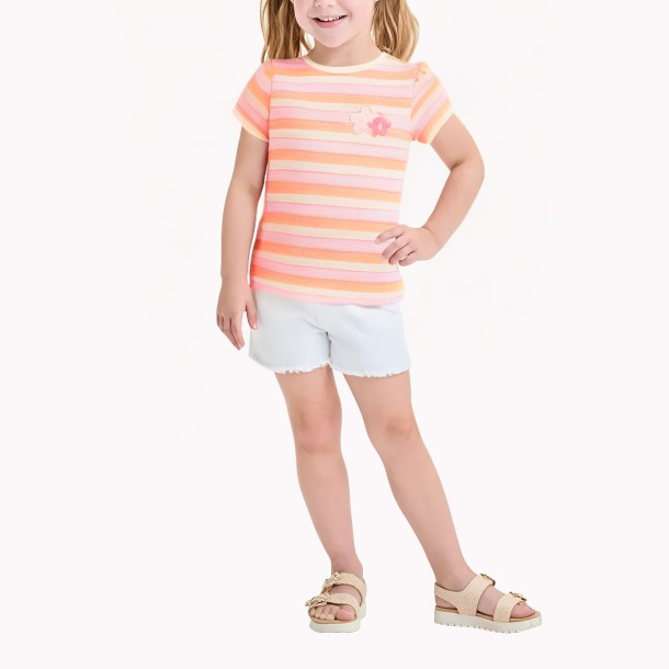 Girls' Contrasting Striped Short Sleeves