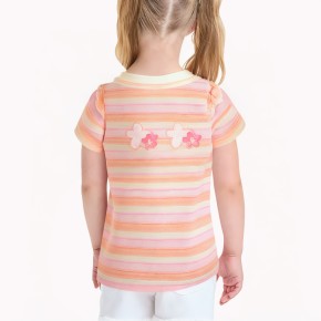 Girls' Contrasting Striped Short Sleeves