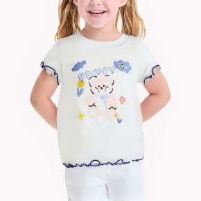 Bear Print Girl Short Sleeved Shirt
