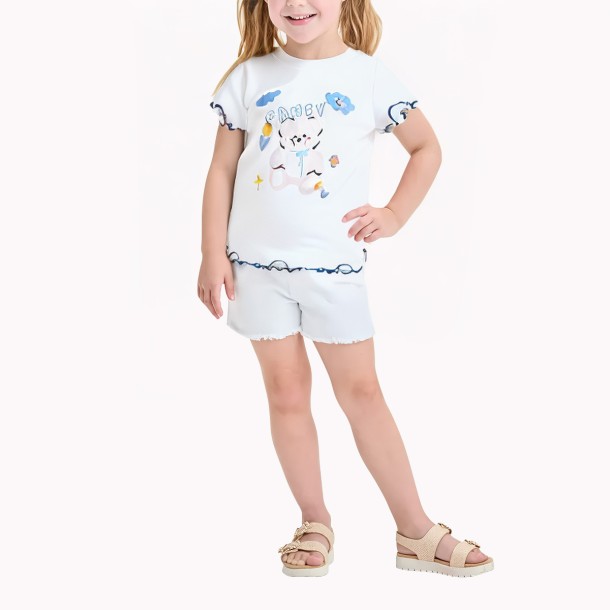 Bear Print Girl Short Sleeved Shirt
