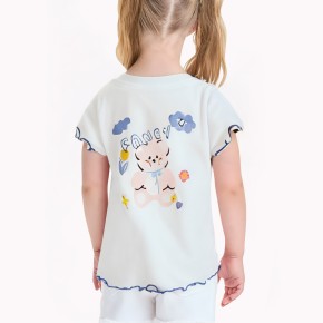 Bear Print Girl Short Sleeved Shirt