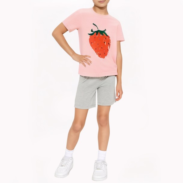 Strawberry Pattern Girls' Short Sleeve T-Shirt