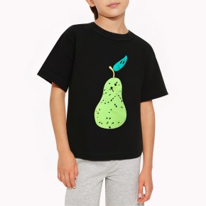 Girls' Short Sleeve T-Shirt with Green Pear Pattern