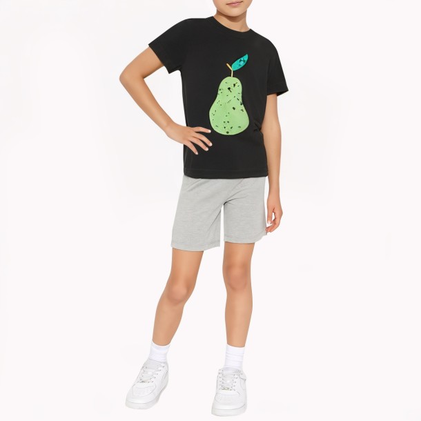 Girls' Short Sleeve T-Shirt with Green Pear Pattern