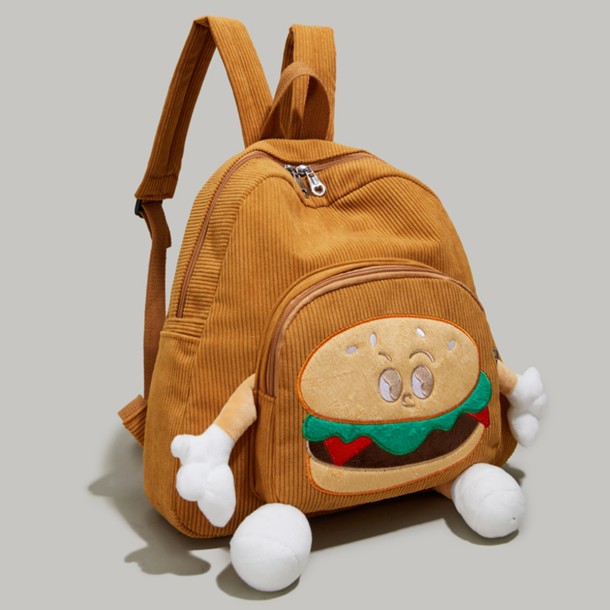 Corduroy Cute Hamburger Backpack