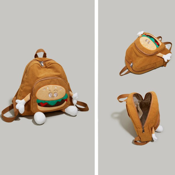 Corduroy Cute Hamburger Backpack