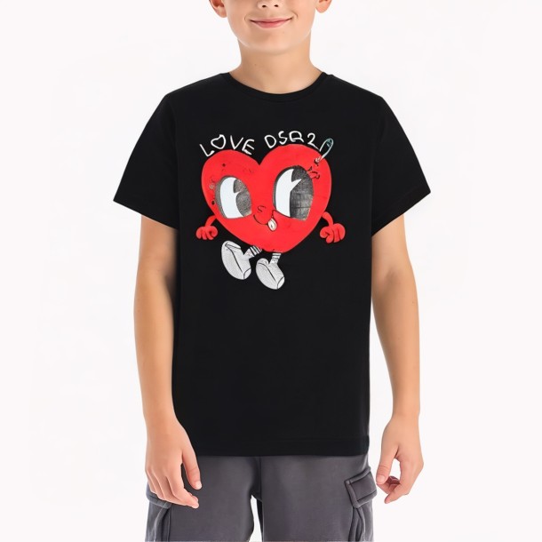 Black Heart Shaped Crew Neck Short Sleeve T-Shirt