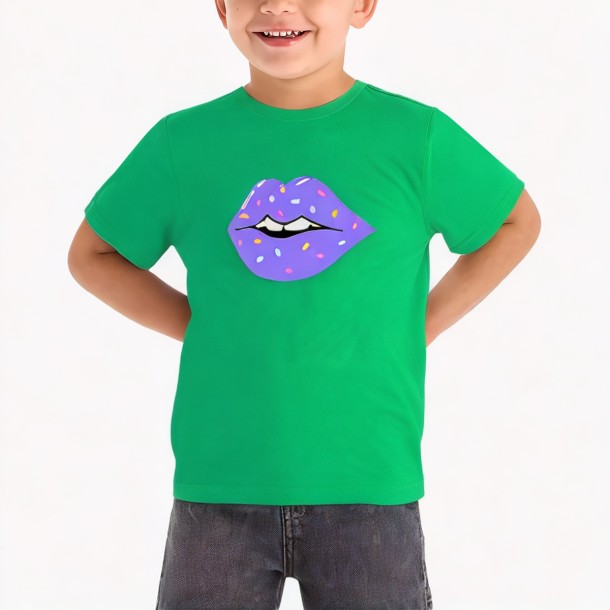 Boys' Green Cotton Casual Short Sleeved T Shirt