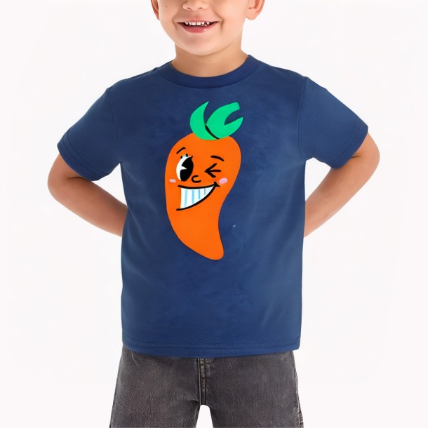 Blue Boys' Carrot Print Short Sleeved T Shirt