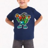 Blue Boy's Short Sleeved Top with Dragon Print