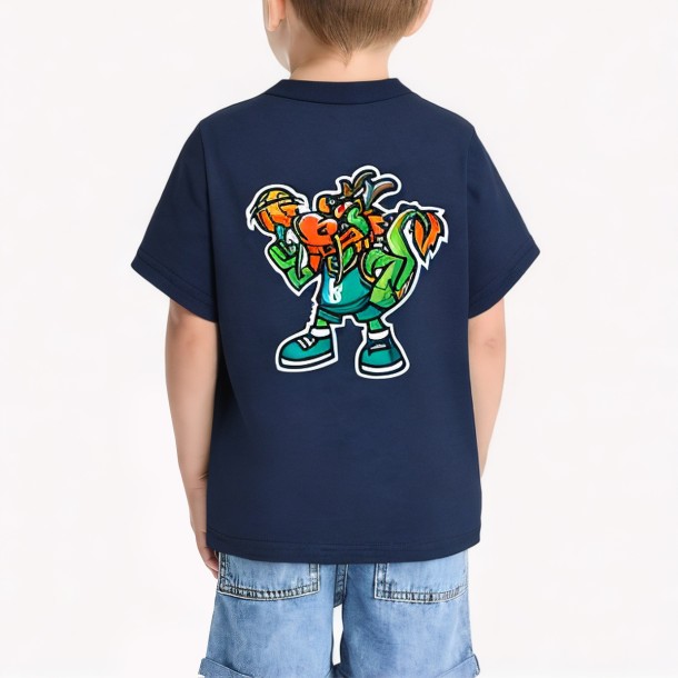 Blue Boy's Short Sleeved Top with Dragon Print