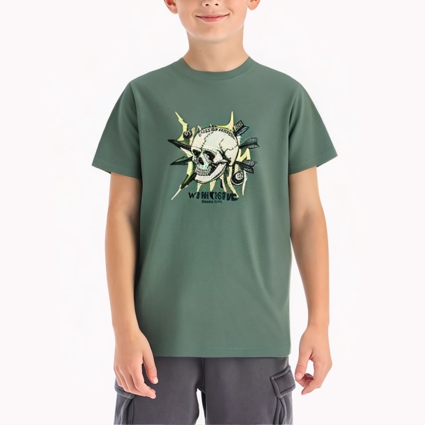 Boys' Breathable Cotton Cartoon Print Short Sleeve T Shirt