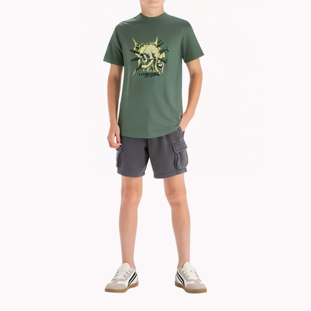 Boys' Breathable Cotton Cartoon Print Short Sleeve T Shirt
