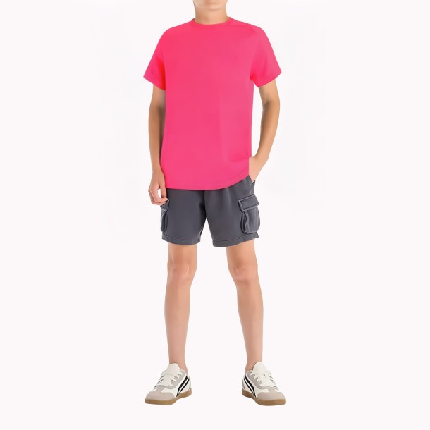 Boys' Pink Bear Embroidered Cotton T Shirt