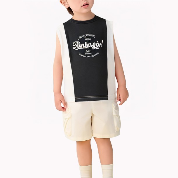 Black And White Splicing Boy Vest