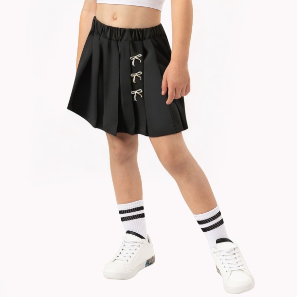 Embroidered Bow Pleated Skirt