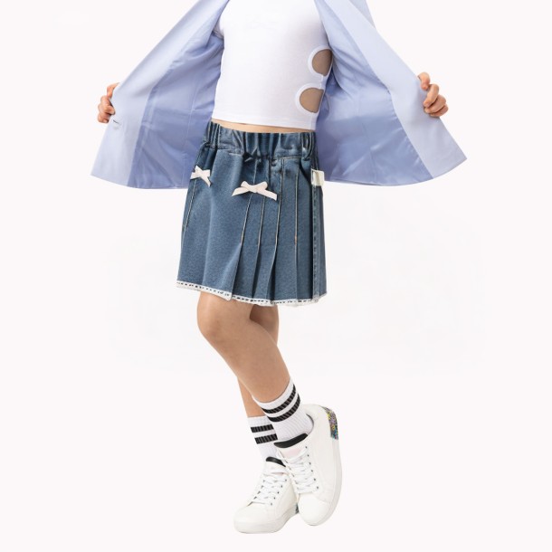 Spliced Lace Denim Skirt