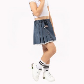 Spliced Lace Denim Skirt
