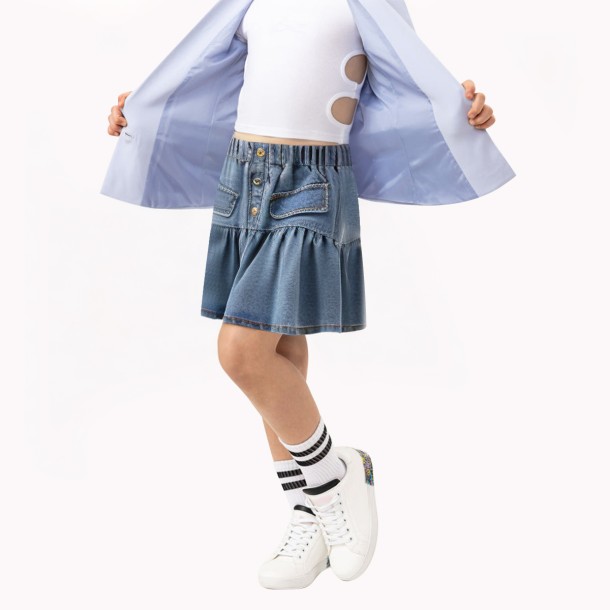 Denim Skirt With Ruffled Hem