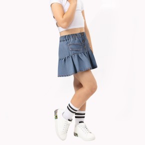 Denim Skirt With Ruffled Hem