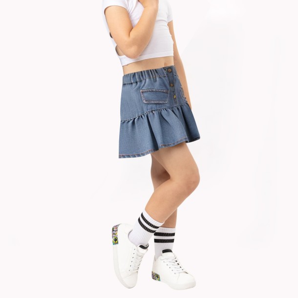 Denim Skirt With Ruffled Hem