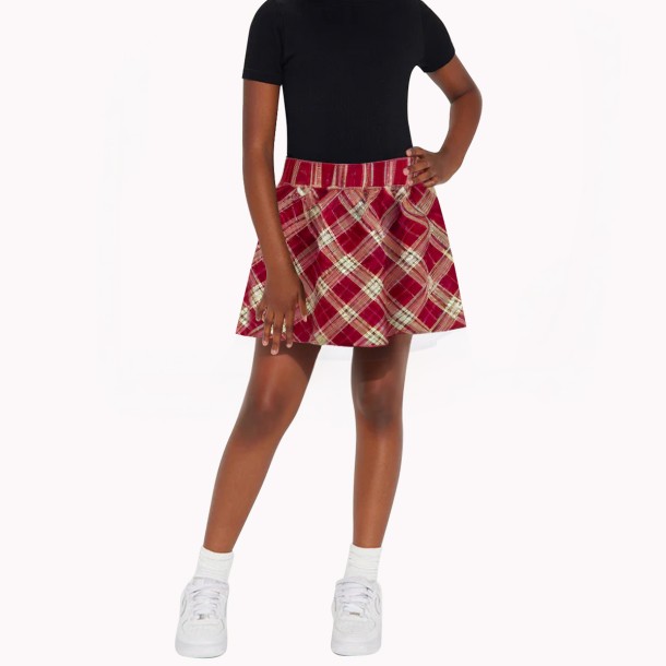 Red Twill Plaid Girls Skirt