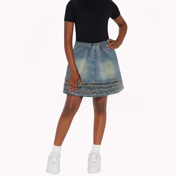 Wood Ear Lace Denim Skirt